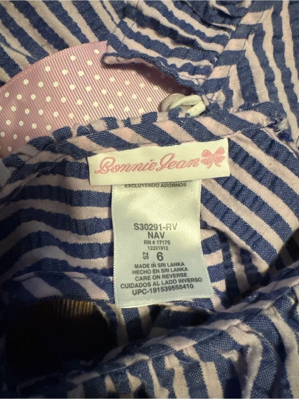 Bonnie Jean Blue Stripe Sleeveless Skort Romper with Pink Bow Belt - Size 6